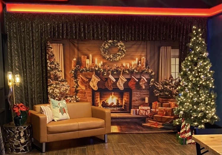 Christmas Fireplace backdrop with backdrop stand